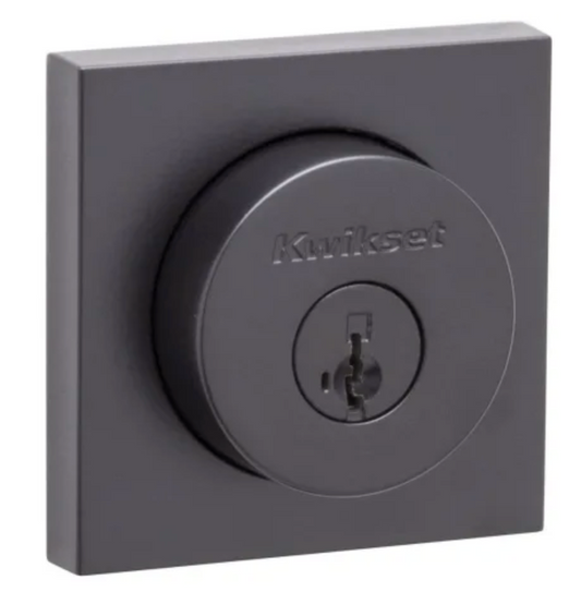 Kwikset Halifax Square Rose Single Cylinder Deadbolt SmartKey with 6AL Latch and Square Corner, Round Corner and 5303 Round Corner Full Lip Strikes KA3 Matte Black 158SQT-514S.STRKP