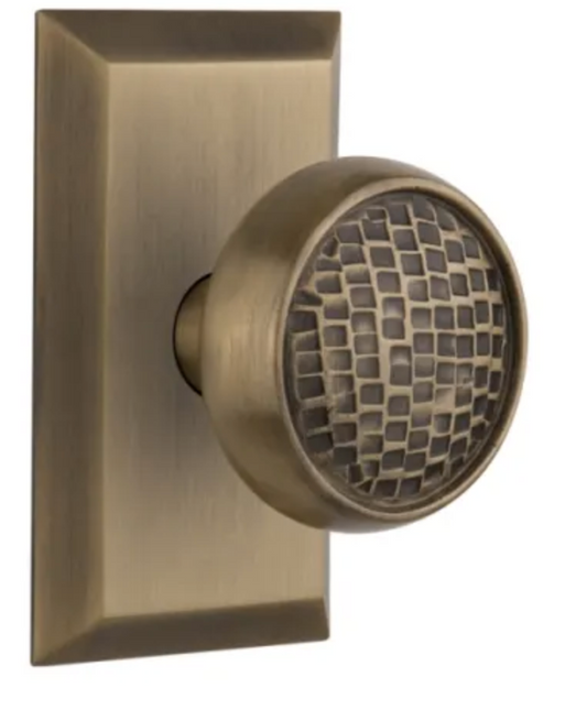Nostalgic Warehouse Craftsman Solid Brass Privacy Door Knob Set with Studio Rose and 2-3/8" Backset Antique Brass 715222