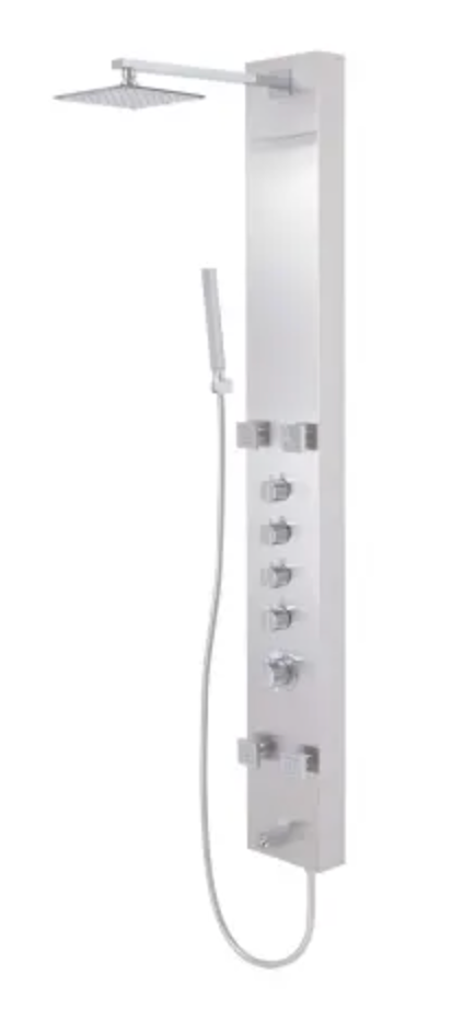 Signature Hardware Shelton Thermostatic Stainless Steel Shower Panel with Hand Shower, Four Bodysprays, and Tub Spout 413241