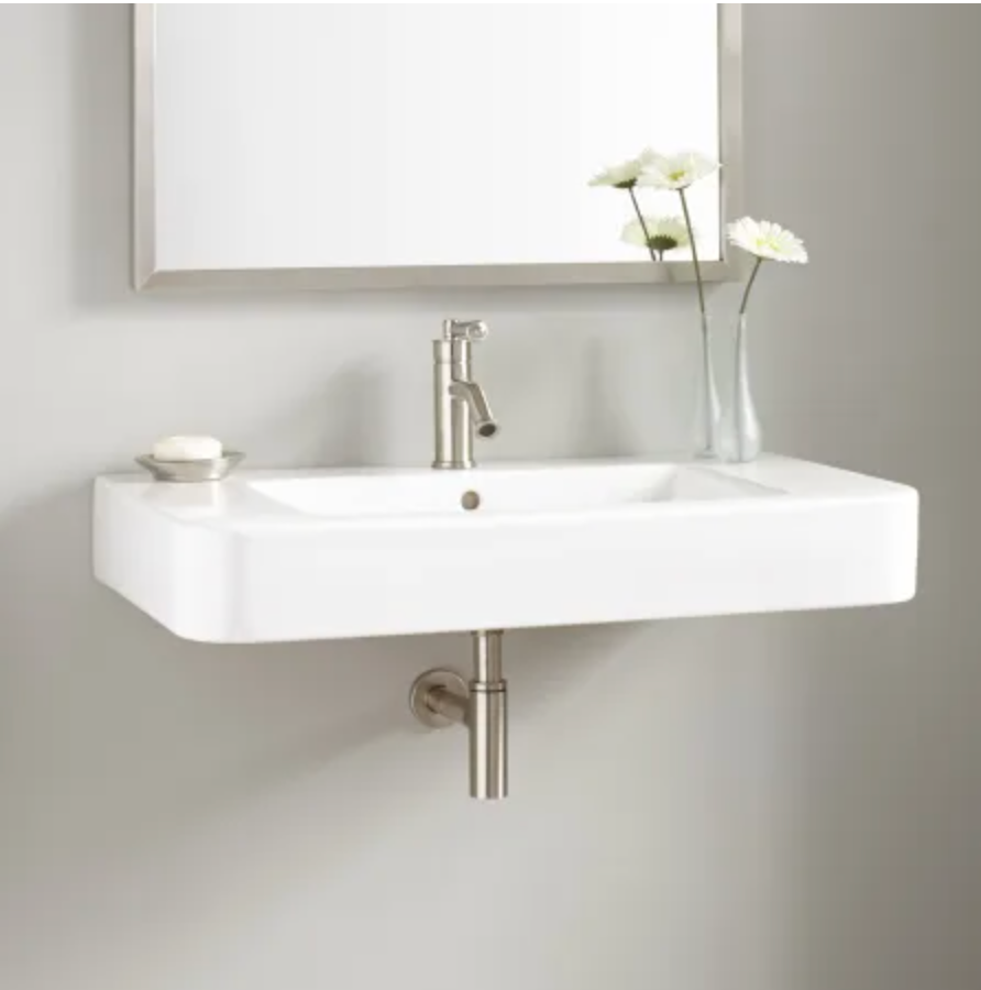 Signature Hardware Burleson 33" Porcelain Wall-Mounted Bathroom Sink with Single Faucet Hole and Overflow  White SH129020WH