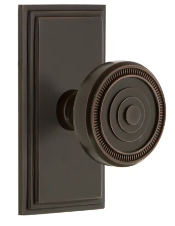 Grandeur Carre Solid Brass Rose Passage Door Knob Set with Soleil Knob and 2-3/4" Backset Timeless Bronze 812414