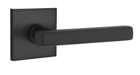 Emtek Freestone Left or Right Handed Non-Turning Two-Sided Dummy Door Lever Set with Square Rose from the Urban Modern Collection Flat Black 5050FRLUS19