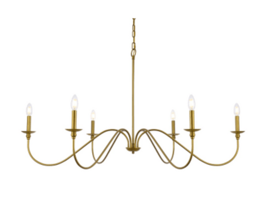 Elegant Lighting Rohan 6 Light 48" Wide Taper Candle Style Chandelier Brass LD5056D48BR