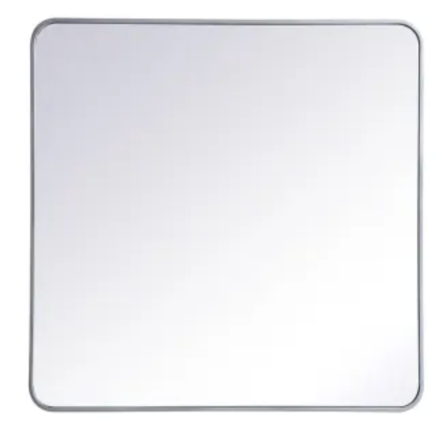 Elegant Lighting Evermore 36" W x 36" H Contemporary Square Framed Bathroom Wall Mirror Silver MR803636S