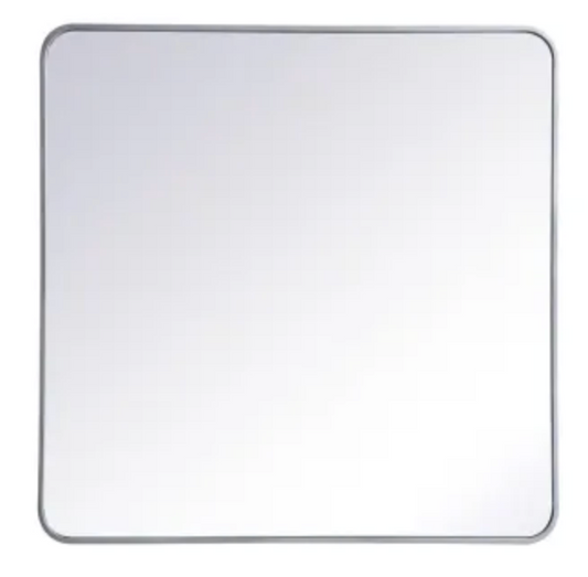 Elegant Lighting Evermore 36" W x 36" H Contemporary Square Framed Bathroom Wall Mirror Silver MR803636S