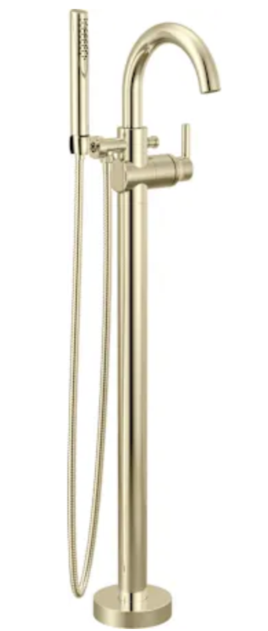 Delta Trinsic Floor Mounted Tub Filler with Integrated Diverter and Hand Shower - Less Rough In,  Brilliance Polished Nickel T4759-PNFL