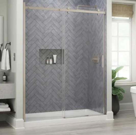Delta Commix 76" High x 60" Wide Sliding Frameless Shower Door with Clear Glass Brushed Nickel SDES860-BN-R
