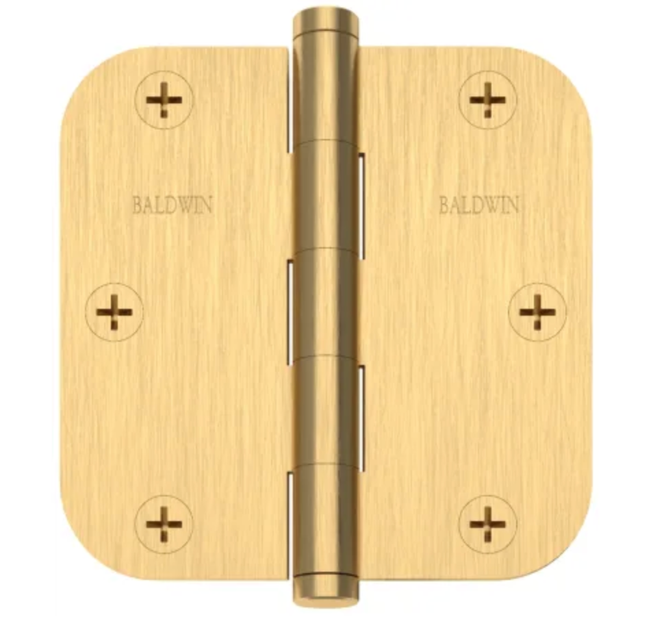 Baldwin 3-1/2" Wide Plain Bearing 5/8" Radius Corner Mortise Door Hinge - Single Hinge Lifetime Satin Brass 1135044I