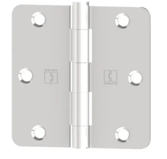 Hager 3.5" x 3.5" Plain Bearing 1/4" Radius Corner Mortise Hinge - Pair Satin Chrome RC174831226D