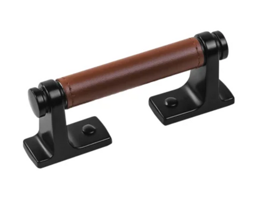 Belwith Keeler Reserve 3" Center to Center Leather Cabinet Handle / Drawer Pull Matte Black / Brown Leather B077978LRMB