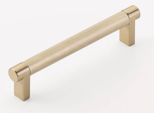 Emtek Knurled 5 Inch Satin Copper Center to Center Bar Cabinet Pull with Rectangular Stem Satin Brass 84054.RECUS4.KNSCU