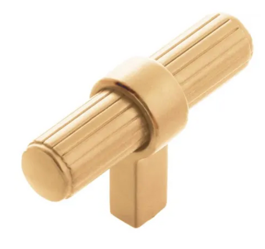 Belwith Keeler Sinclaire 2-3/8" Ridged T Bar Cabinet Knob / Drawer Knob Brushed Golden Brass B076886-BGB