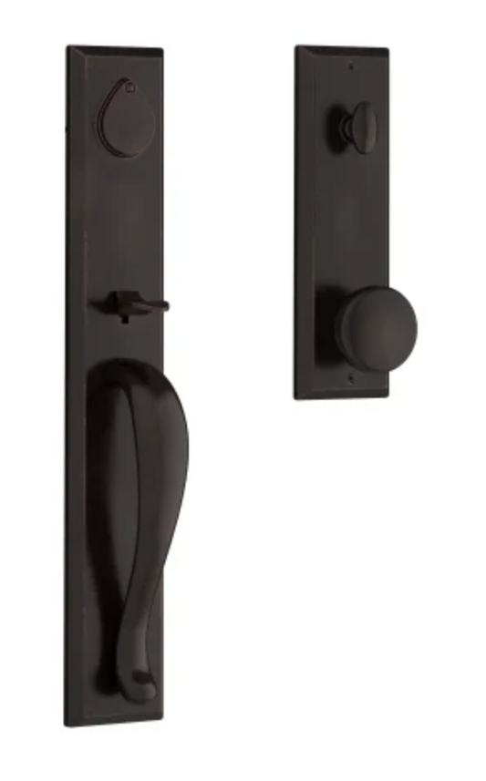 Baldwin Longview Full Plate Single Cylinder Keyed Entry Handleset with Interior Rustic Knob and Emergency Egress Function Dark Bronze EELONxRUSSBE481