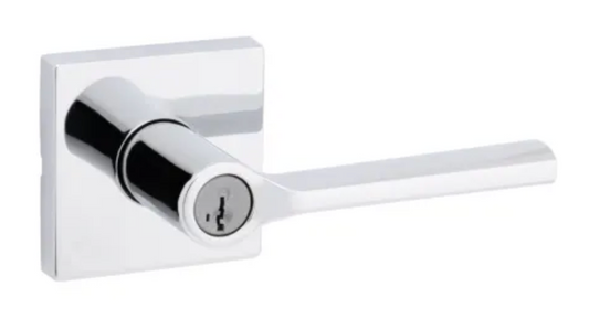 Kwikset Lisbon Single Cylinder Keyed Entry Door Lever Set with Square Rose and SmartKey Polished Chrome 740LSLSQT-26S