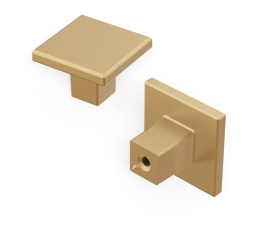 Hickory Hardware Heritage Designs Pack of (10) Sleek 1-3/16" Square Cabinet Knobs / Drawer Knobs with Nub Base to Hold in Place Brushed Brass R077756BBX10B