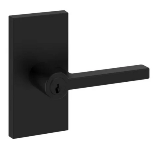 Baldwin Square Single Cylinder Keyed Entry Door Lever Set with 5 Inch Rectangle Rose Satin Black ENSQUCFR190