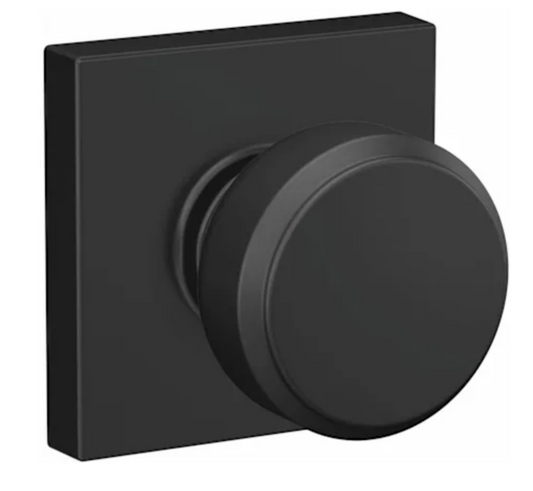 Schlage Bowery Passage Door Knob Set with Collins Trim Matte Black F10BWE622COL