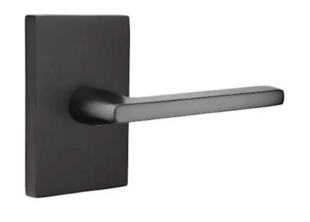 Emtek Helios Right Handed Passage Door Lever Set with Modern Rectangular Rose Flat Black 5112HLOUS19RH