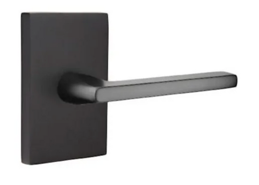 Emtek Helios Right Handed Passage Door Lever Set with Modern Rectangular Rose Flat Black 5112HLOUS19RH