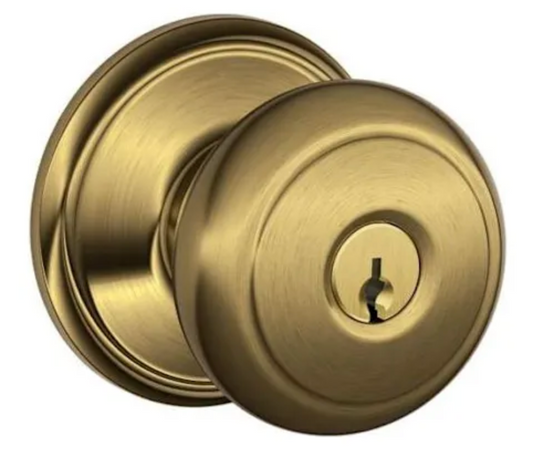 Schlage Andover Keyed Entry Door Knob Set Antique Brass F51AAND609