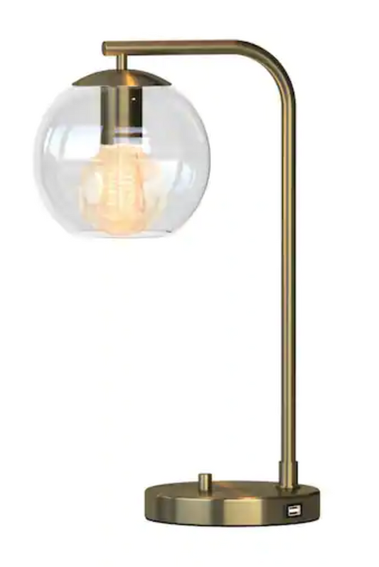 Hampton Bay Frazier 21.5 in. Antique Brass Table Lamp with USB Port AF47012U