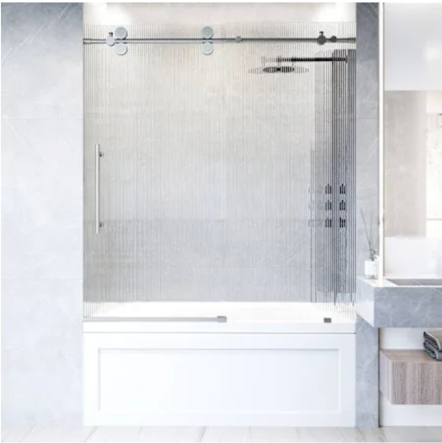 Vigo Elan 66" High x 60" Wide Sliding Frameless Tub Door with Patterned Glass Stainless Steel VG6041STFL6066L