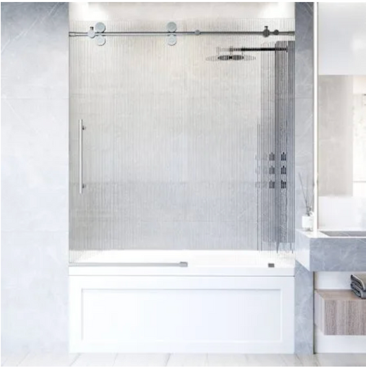 Vigo Elan 66" High x 60" Wide Sliding Frameless Tub Door with Patterned Glass Stainless Steel VG6041STFL6066L